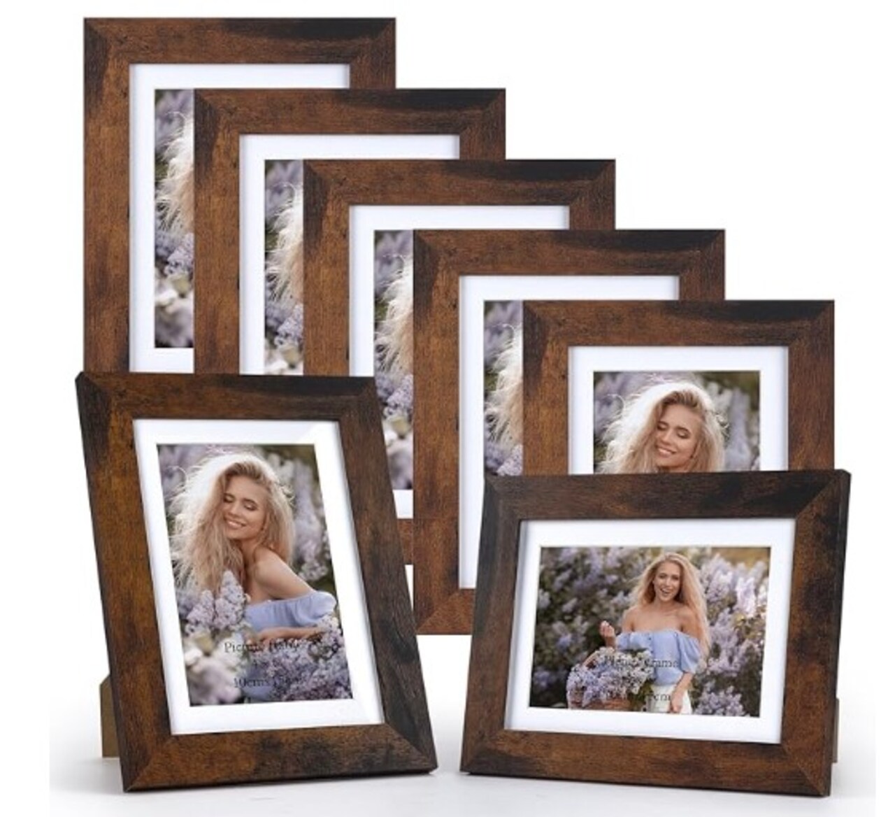 Rustic Brown Wooden Frames Display 4 by 6 Inch Photo with Mat or 5x7 Without Mat for Wall or Tabletop Decor, 4x6 Picture Frame 7 Pack